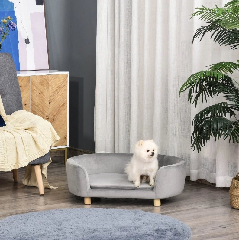 Divanetto per cani e gatti in velluto grigio 86 x 55 x 33 cm