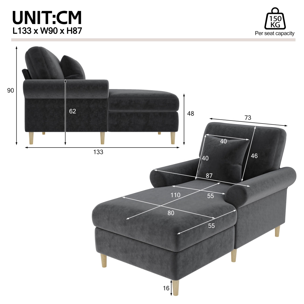 POLTRONA Relax reclinabile 133x87x90 cm Velluto Grigio