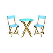 Vigor 9692105 Set Arredo Giardino in Legno di Acacia Tavolo Tondo 60 cm e 2 Sedie Pieghevoli colore Azzurro