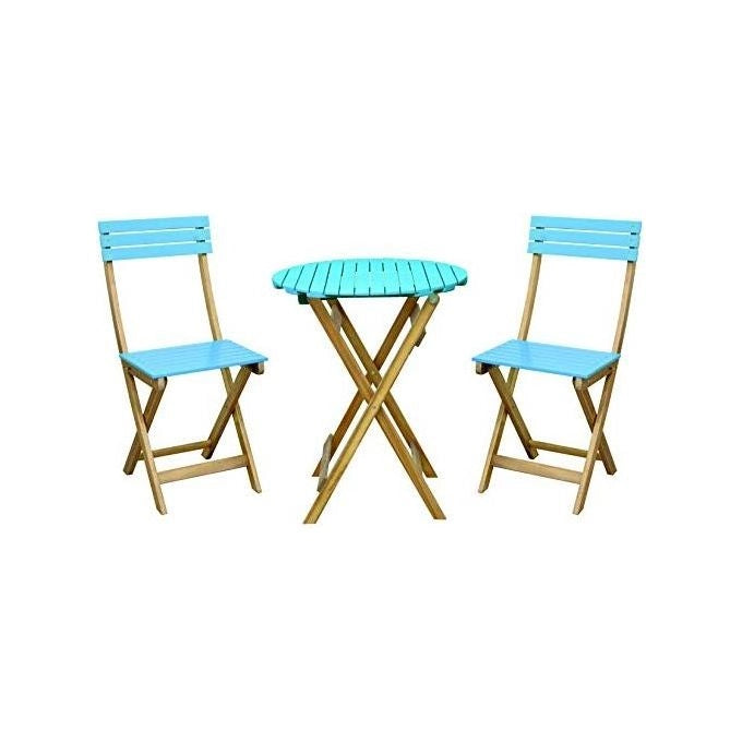 Vigor 9692105 Set Arredo Giardino in Legno di Acacia Tavolo Tondo 60 cm e 2 Sedie Pieghevoli colore Azzurro