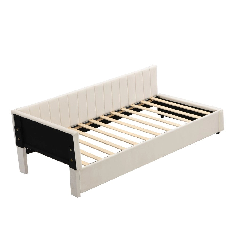 Letto Imbottito Singolo con Rete a Doghe ¨C MINIMAL ¨C Velluto Beige 90x200