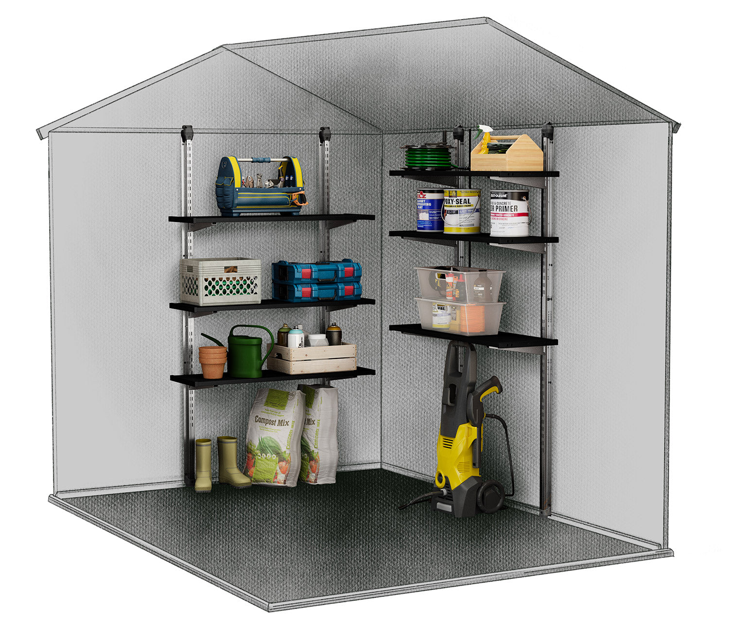 Scaffalatura 3 Ripiani per Casetta da Giardino 97x30 cm Altezza Regolabile Struttura in Metallo Keter Shelving Kit 100