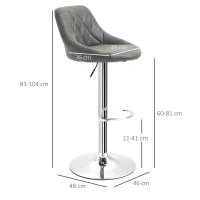 Set 2 Sgabelli da Bar con Altezza Regolabile, Base in Metallo e Seduta Finta Pelle, Sgabelli Alti Moderni Girevoli con Schienale e Poggiapiedi 46x48x83-104cm, Grigio Scuro
