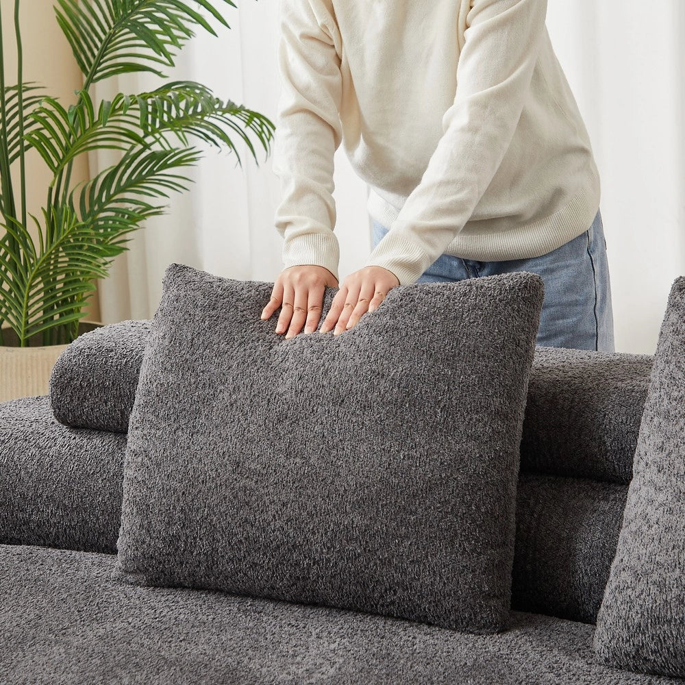 Divano modulare 3 posti ¨C Minimal ¨C grigio tessuto chenille design a mezzaluna