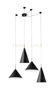 SAMOI KIT LAMPADARIO A SOSPENSIONE 4 LUCI COLORE ESTERNO NERO FINITURE BIANCO ORO ATTACCO E27