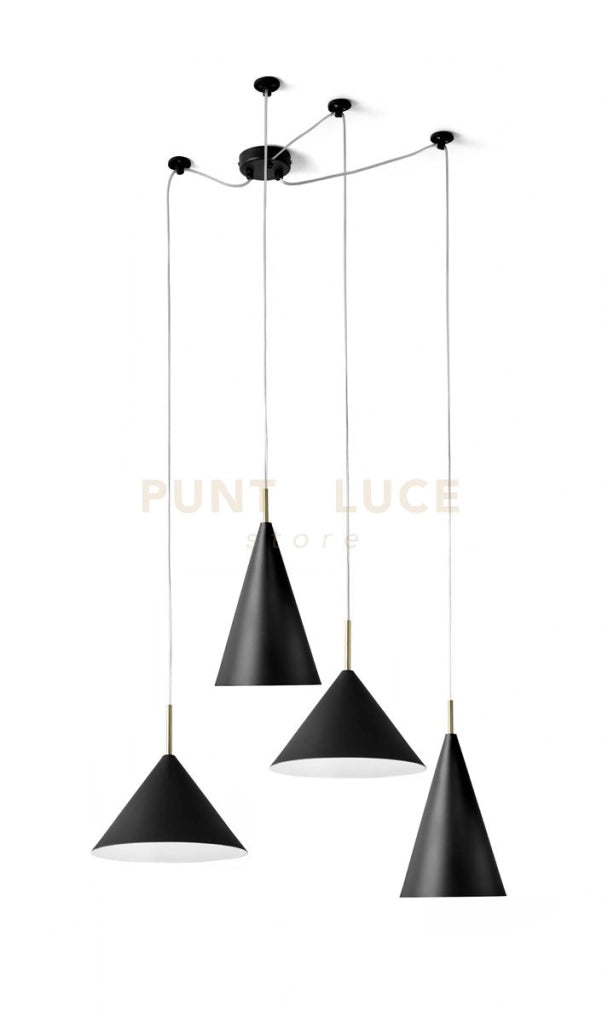 SAMOI KIT LAMPADARIO A SOSPENSIONE 4 LUCI COLORE ESTERNO NERO FINITURE BIANCO ORO ATTACCO E27