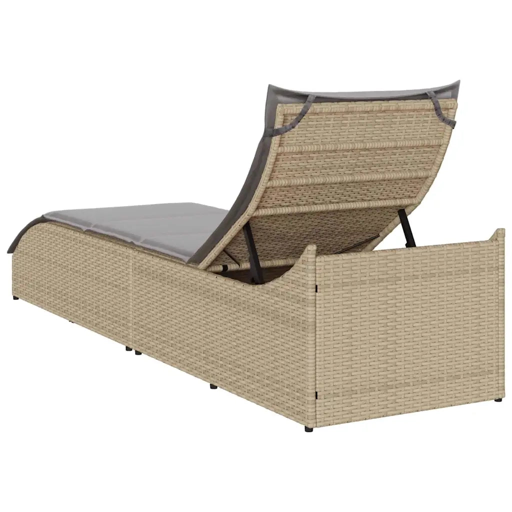 Lettino Prendisole Pieghevole con Cuscino e Portaoggetti Beige 4104223