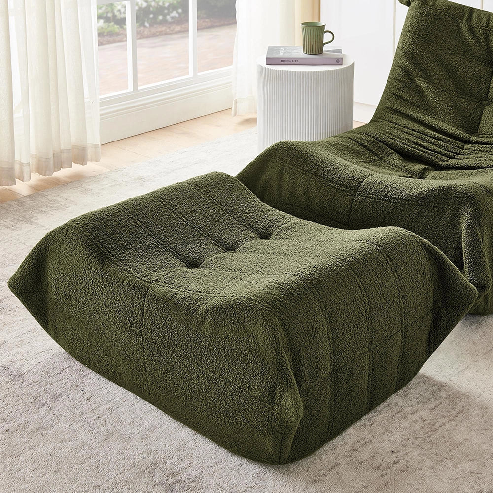 Canap¨¦ Lazy con schienale e poggiapiedi - Xylo - Verde, morbido peluche
