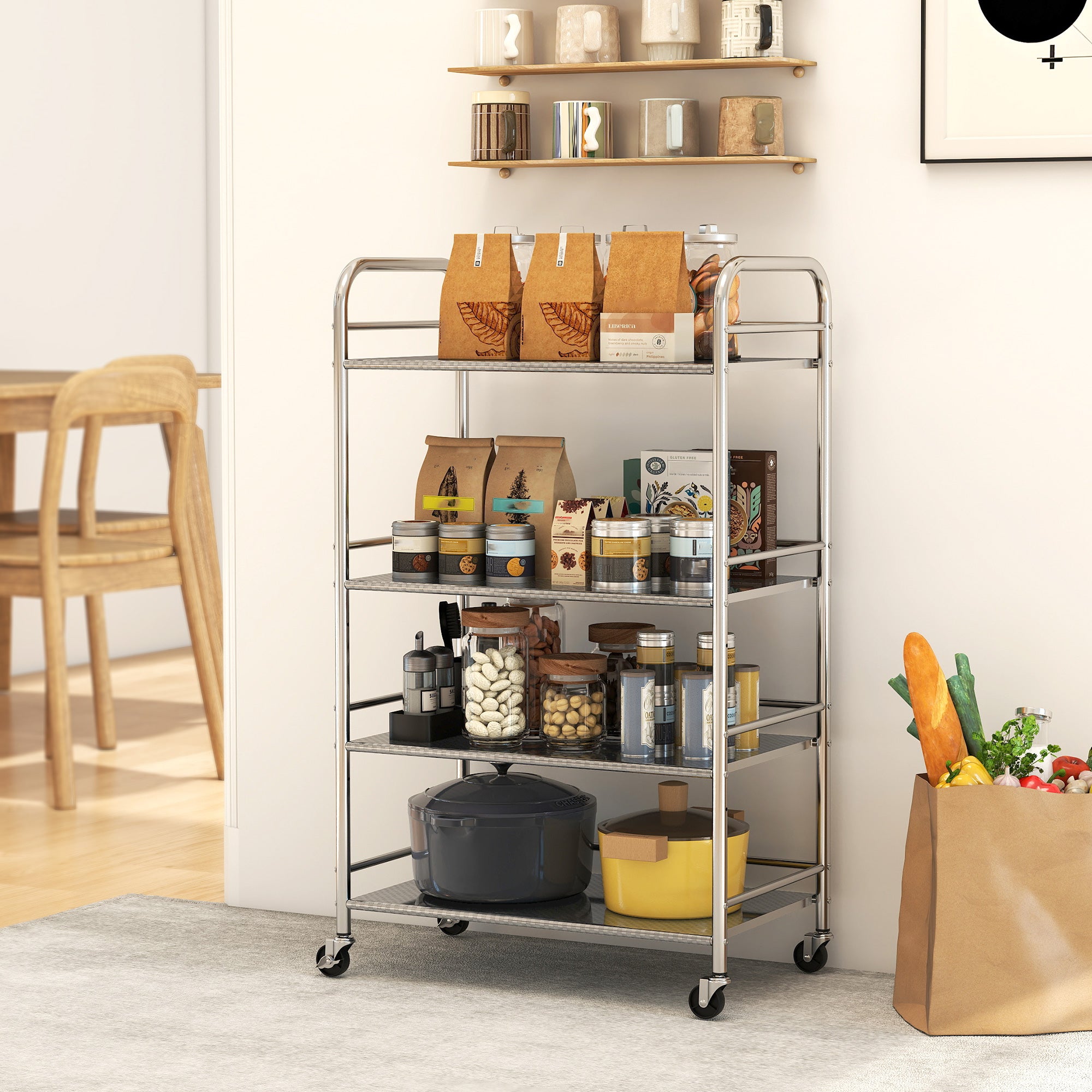 Carrello da Cucina Multiuso a 4 Livelli 60x35x100 cm in Acciaio Inox