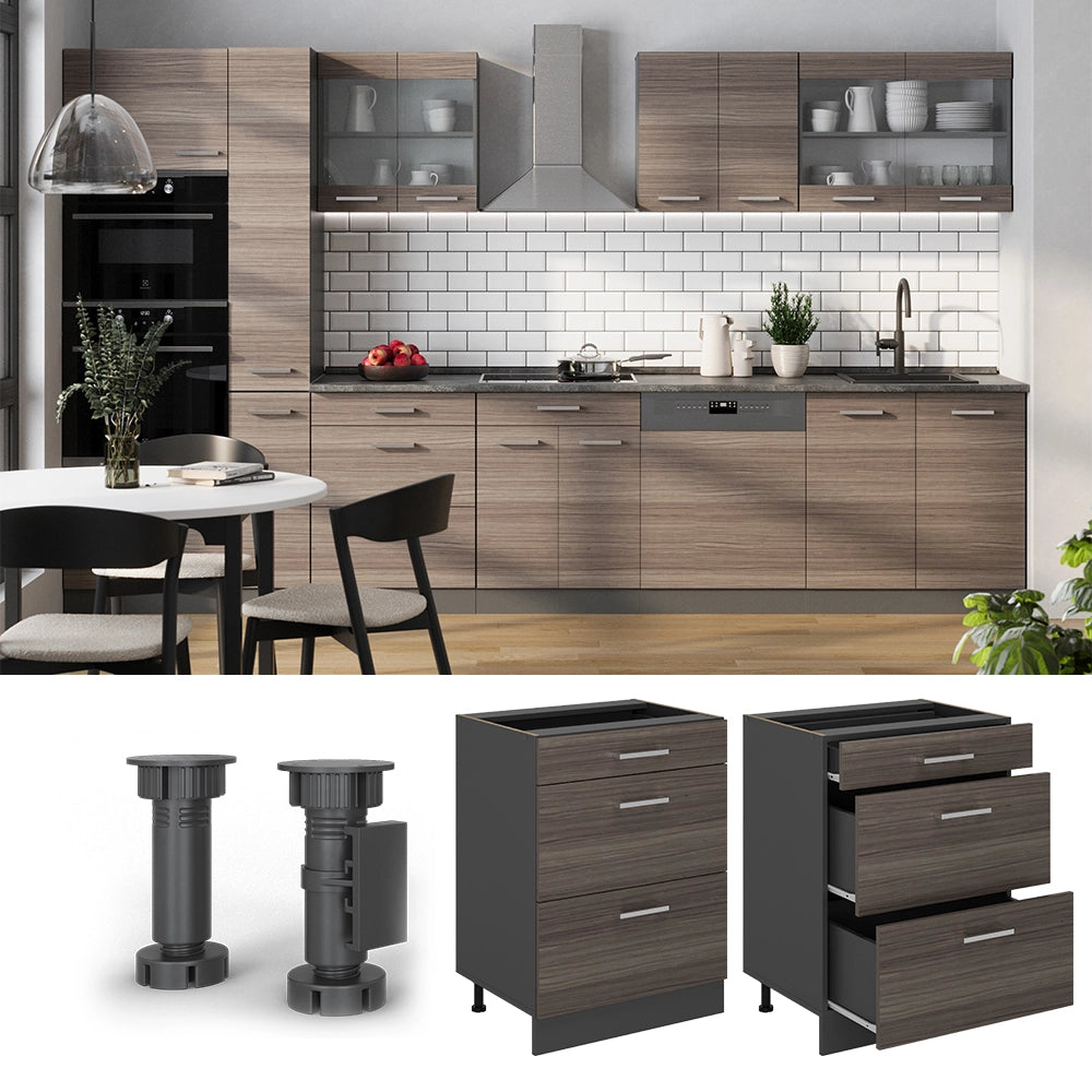 Vicco Mobiletto base per cucina Grigio nobile 60 cm con cassetti, senza piano di lavoro