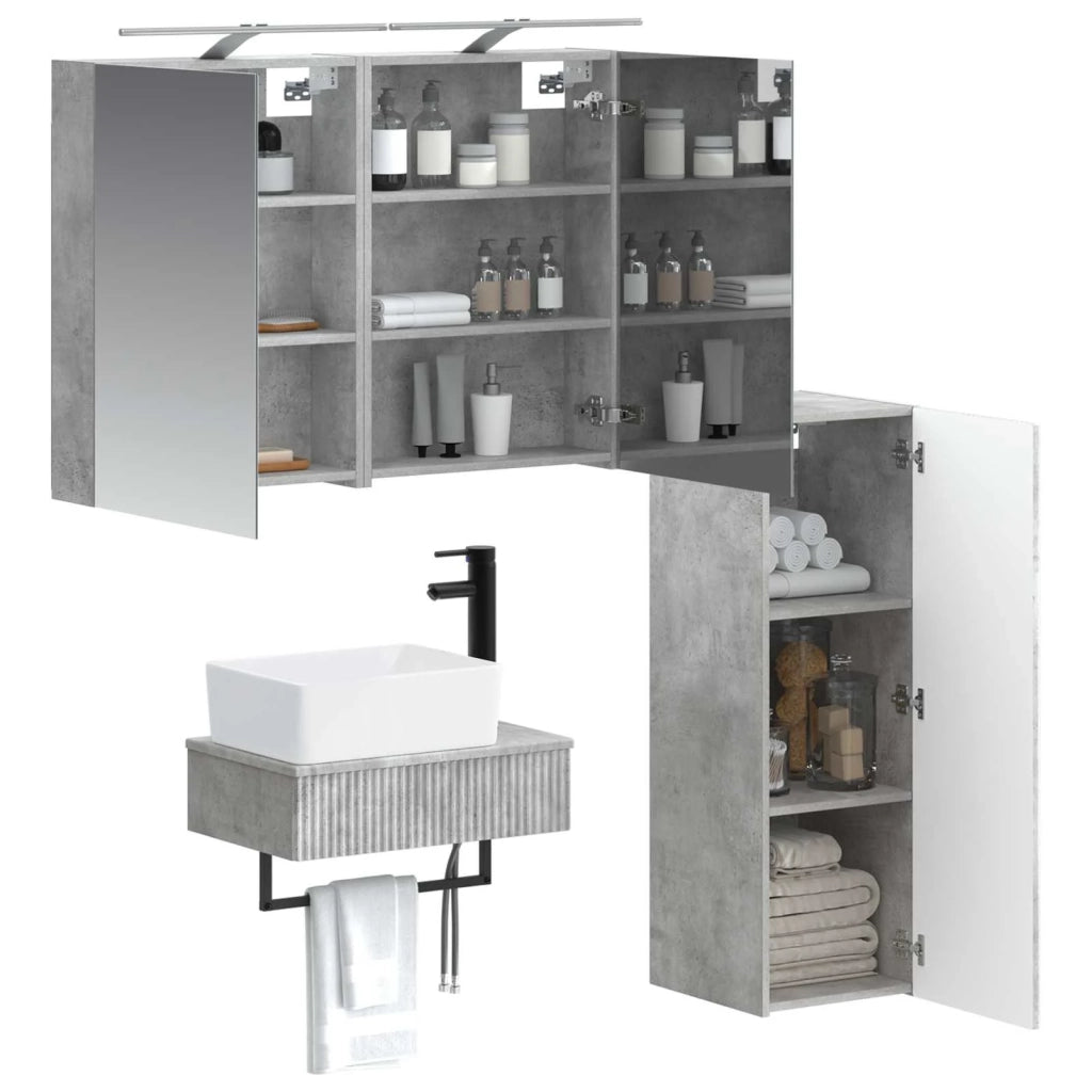 Set di Armadi da Bagno 4 pz Grigio Cemento Legno ingegnerizzato 3407386