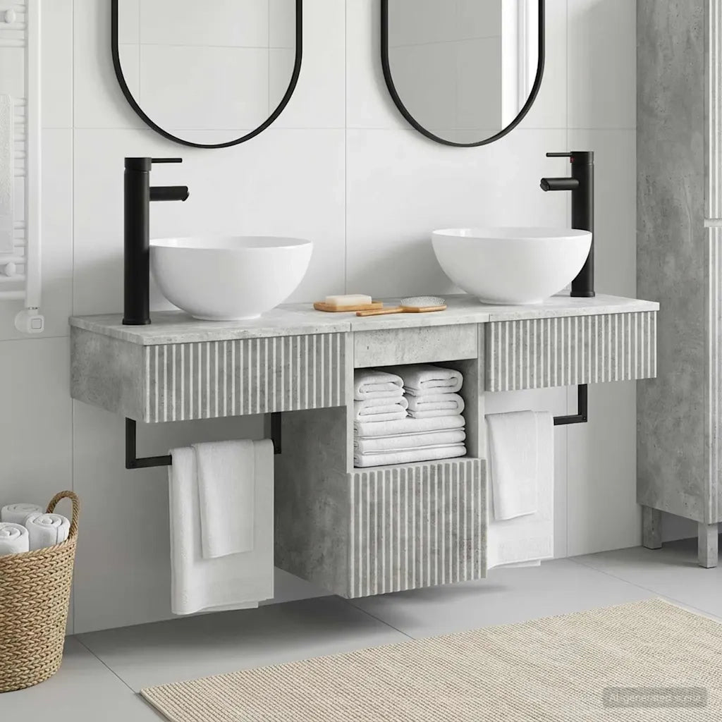 Set di mobili per il bagno 3 pz Grigio Cemento 3405580