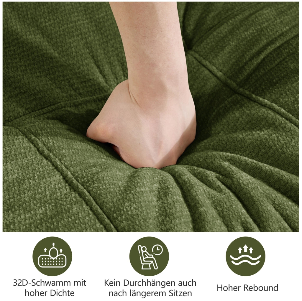 Divano modulare senza struttura 334x97x68 cm in chenille verde con seduta ampia e profonda