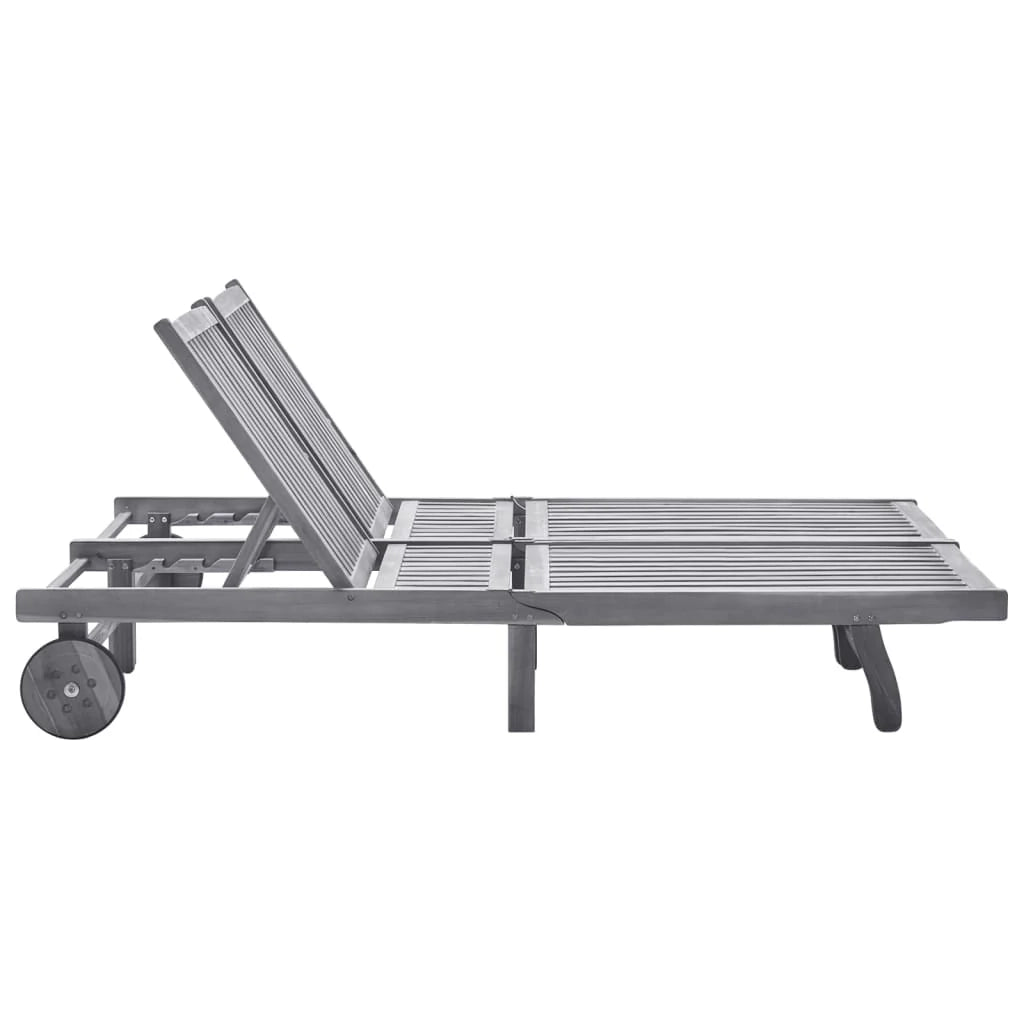 Lettino prendisole sedia a sdraio lettino prendisole letto da giardino mobili da esterno per patio 2 posti con cuscino grigio acacia 02_0012229