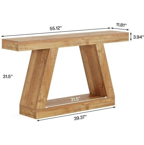 Tavolo consolle rustico con contenitore 140 cm in MDF naturale