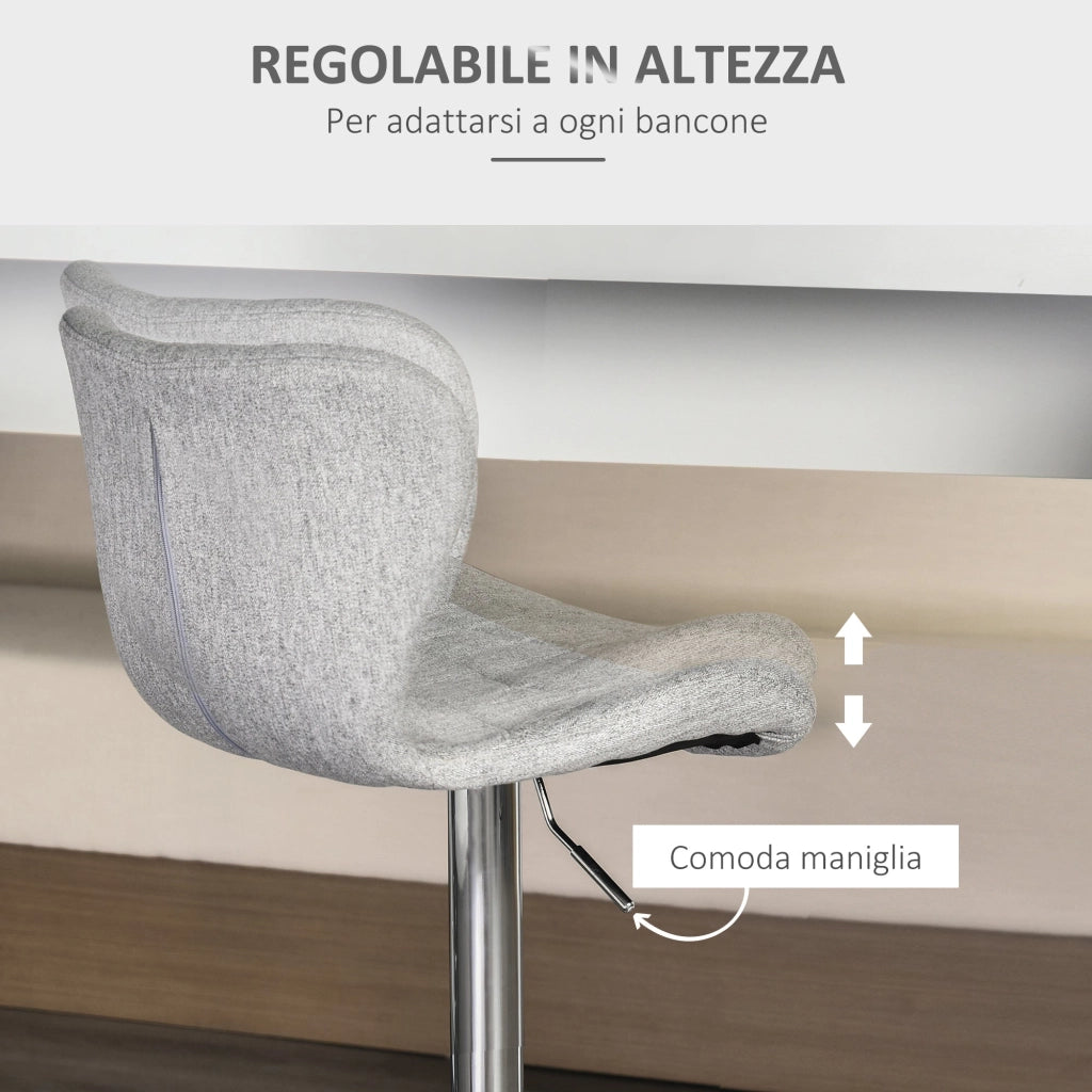 Set 2 Sgabelli da Cucina da Bar Girevoli con Altezza Regolabile in Tessuto Grigio