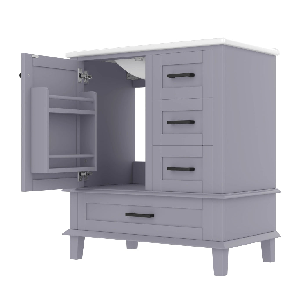 Mobile bagno freestanding con lavabo in ceramica integrato, 76x46x83,5 cm, grigio
