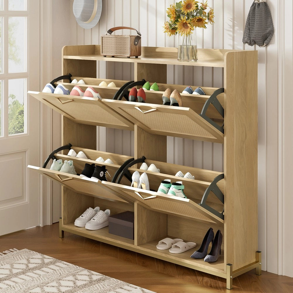Scarpiera in Legno con Ante in Rattan e Ripiani ¨C MINIMAL ¨C 4 Ante, Metallo