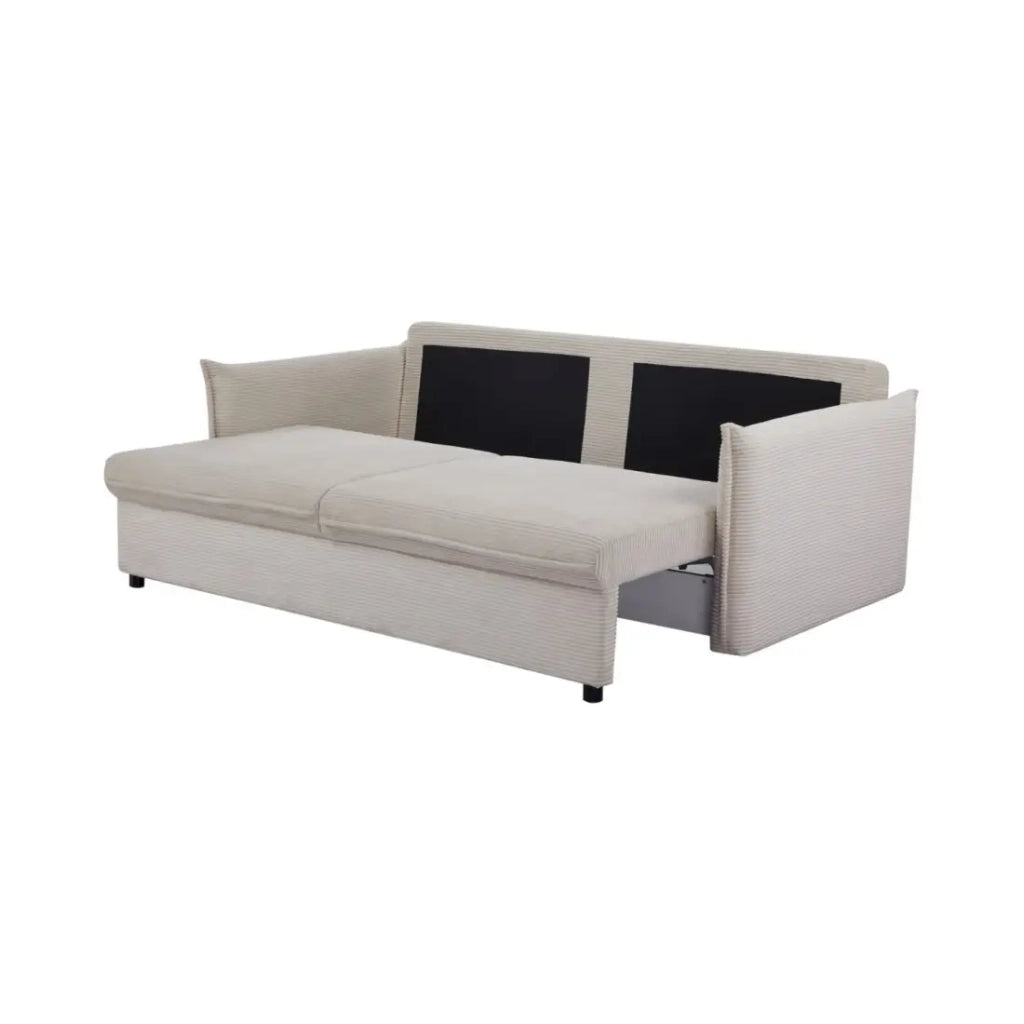Divano dritto CALDERO beige convertibile con contenitore – Divano letto in velluto a coste con spazio di stoccaggio integrato