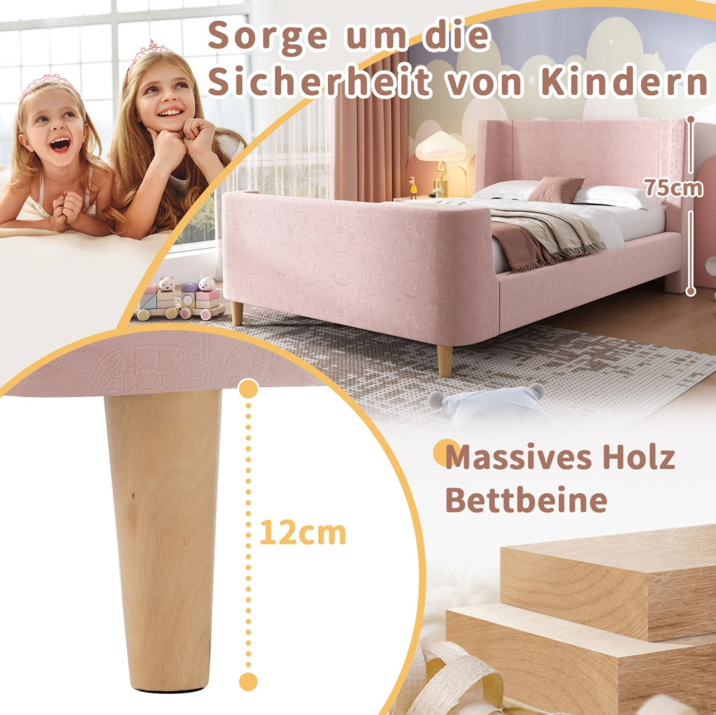 Letto singolo per bambini 90x200 cm in velluto rosa