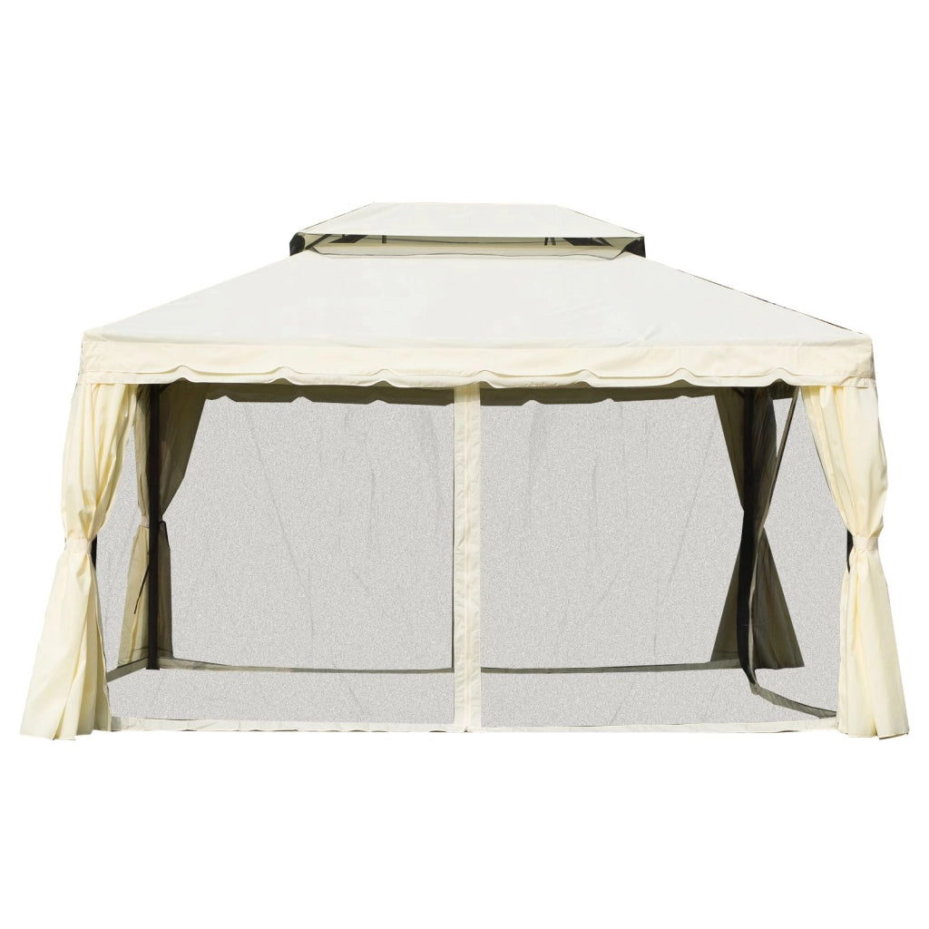 Easycomfort Gazebo da Giardino 4x3m con Zanzariera, Tende e Doppio Tetto in Alluminio e Poliestere, Crema