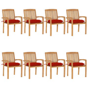 Sedie da Giardino Impilabili 8 pz con Cuscini Massello di Teak 3073285