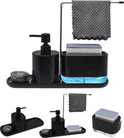 Dispensatore di sapone da cucina, set di dispensazione di sapone con tavola di servizio e holder per asciugamano, dispensatore multifunzionale di sapone da cucina, organizzatore di doccia con spazzolino e panno da spugna, panno da spugna, asciugamano