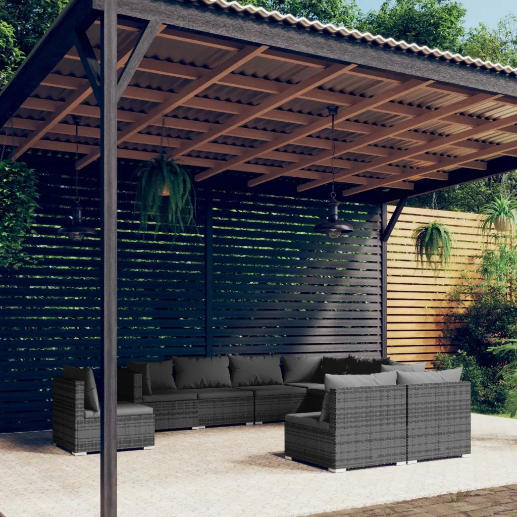 Set Divani da Giardino 9 pz con Cuscini in Polyrattan Grigio cod mxl 40483
