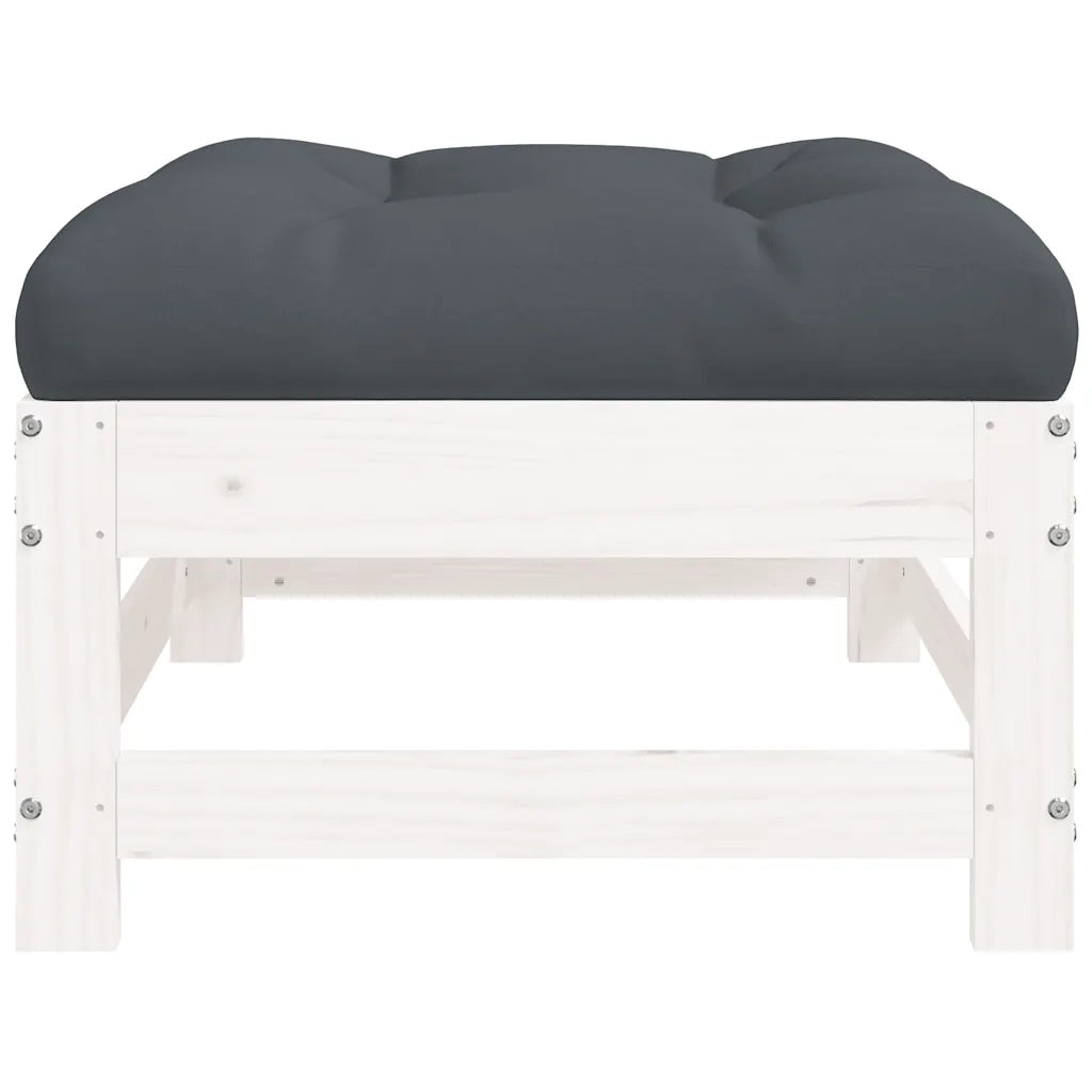Sedia da giardino-Poggiapiedi Giardino con Cuscini 2pz Legno Massello Pino Bianco 373686