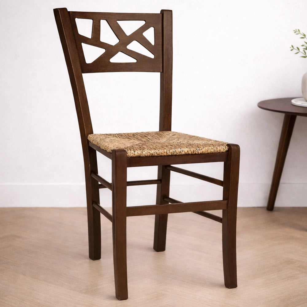 Sedie sala da pranzo Sissy set da 2 in paglia noce scuro con seduta in paglia
