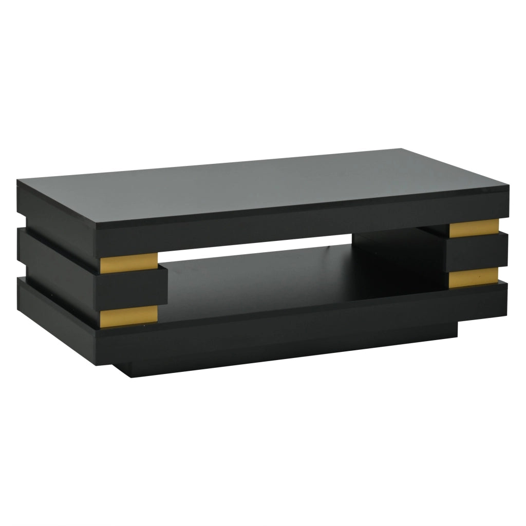 Tavolino lucido, 100 x 50 x 35 cm, design traforato, luci a LED, pannello truciolare, nero