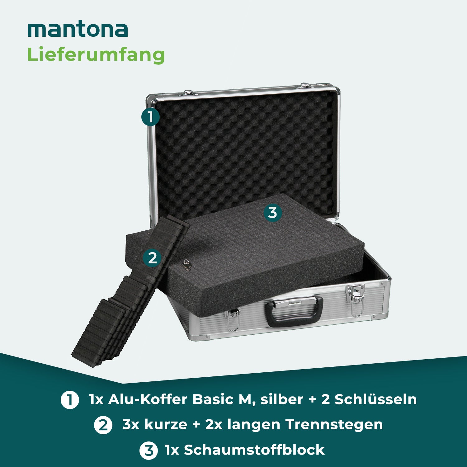 Mantona Valigetta fotografica in alluminio, custodia per fotocamera e obiettivi, con chiusura a chiave 5 divisori regolabili e imbottitura in schiuma
