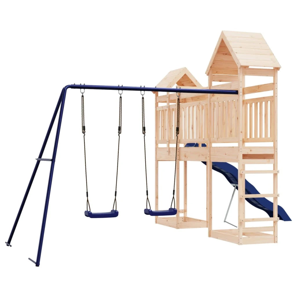 Altalena per parco giochi all'aperto scivolo altalena robusta giochi da giardino 492 x 358 x 238 cm legno di pino massiccio 02_0004959