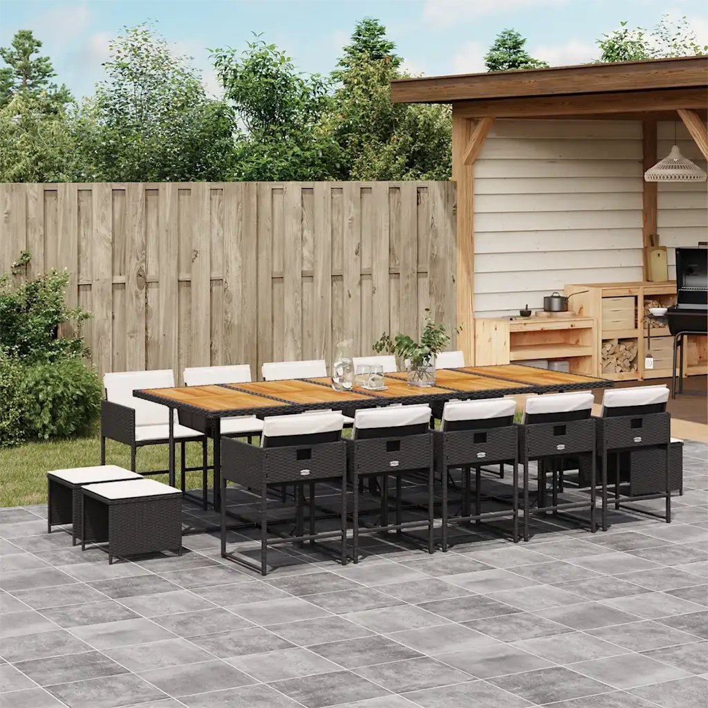 Set da Pranzo da Giardino 15 pz con Cuscini Nero in Polyrattan 3211359