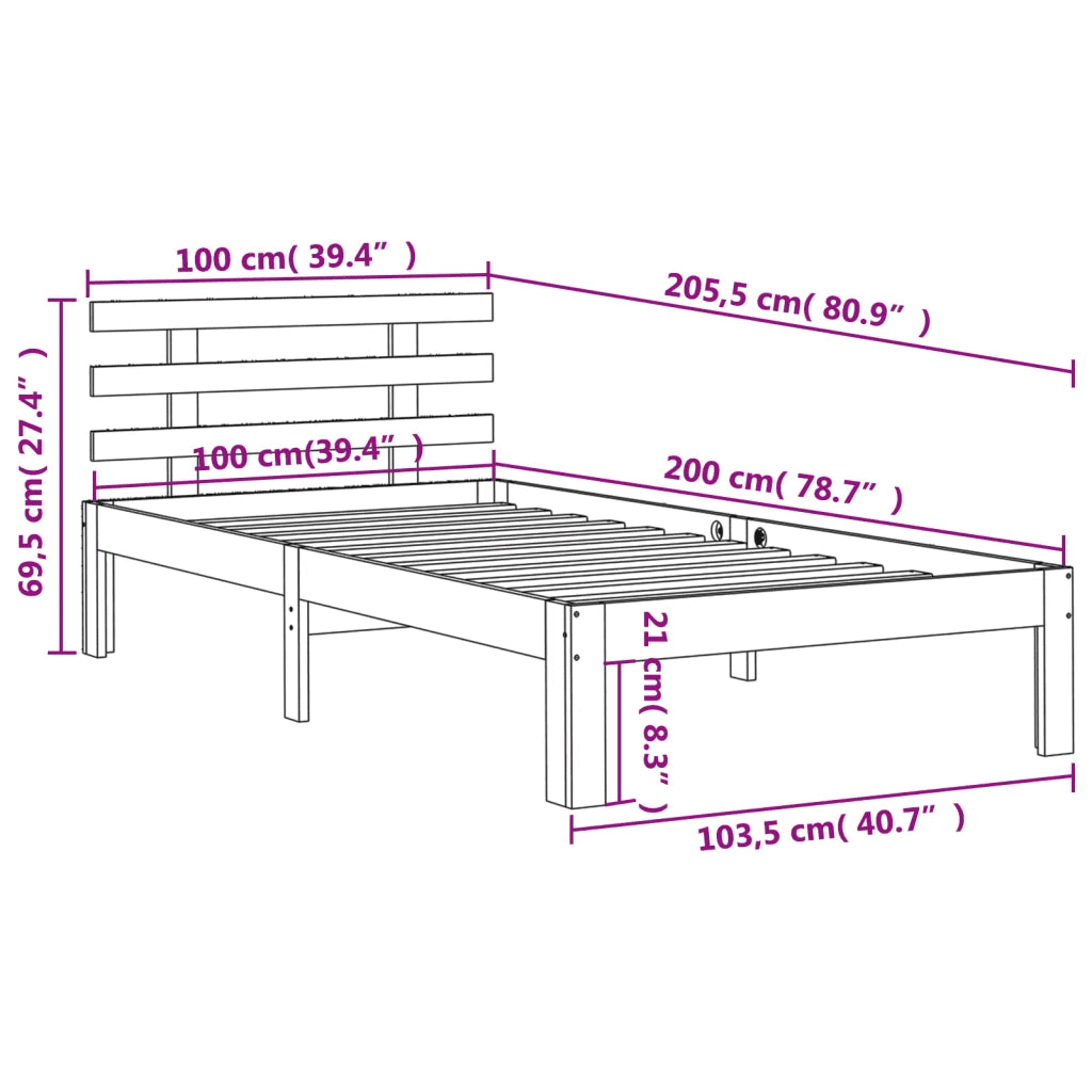 Letto senza Materasso Marrone Cera 100x200 cm in Legno di Pino