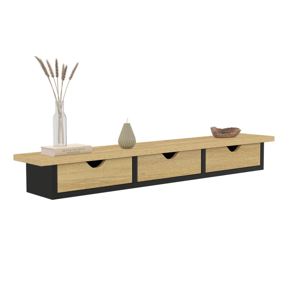 IDMarket - Consolle da parete a 3 cassetti LISE in legno ed effetto nero