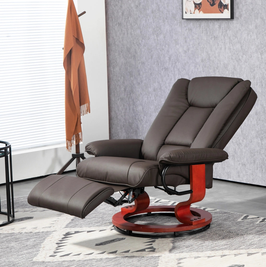 Poltrona relax girevole reclinabile in similpelle marrone