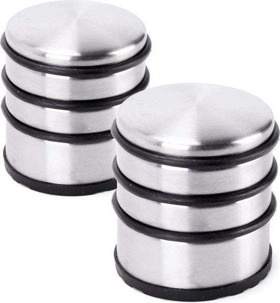 2 x fermespazi per porte - acciaio inossidabile - diametro 8,6 cm - altezza 8 cm - tampone per porte solido - 1,1 kg - porte pesanti - anelli in gomma di alta qualità - protezione
