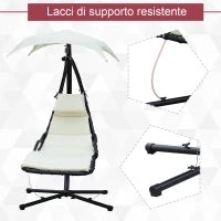 Sdraio Sospesa da Giardino, Lettino Sospeso Imbottito per Esterno con Tettuccio, Crema 190x115x190cm