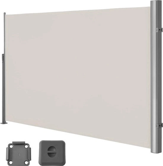 Zona di protezione laterale 160 x 300 cm (h x l) per balcone e terrazzo - con fissaggio al pavimento - protezione da inquadratura - ombreggiamento - tenda laterale a rullo beige. schermo di protezione pieghevole