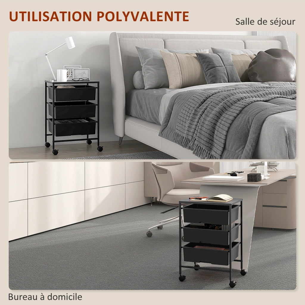 Tavolino rotondo a rotelle in metallo ¨C zephmum ¨C nero, 3 livelli