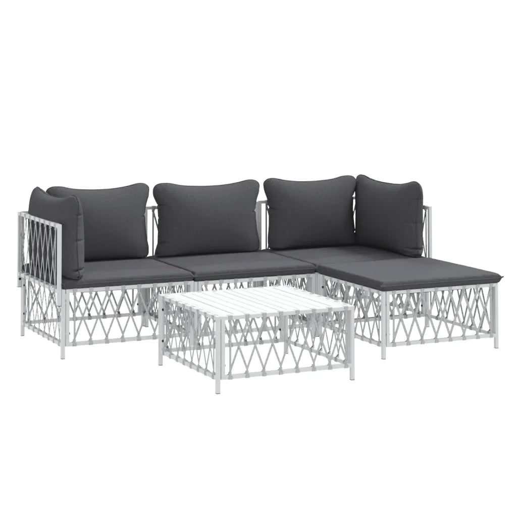 Set Salotto da Giardino 5 pz con Cuscini in Acciaio Bianco 3186862