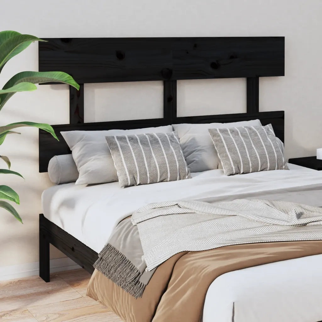 Testiera per Letto Nera 124x3x81 cm in Legno Massello di Pino 819064