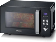 Severin mw7763 forno a microonde 2 in 1 con fondo in ceramica e grill, capacità 20 l, forno a microonde per scongelare e riscaldare, con grande superficie utile per stoviglie quadrate, nero/acciaio inox