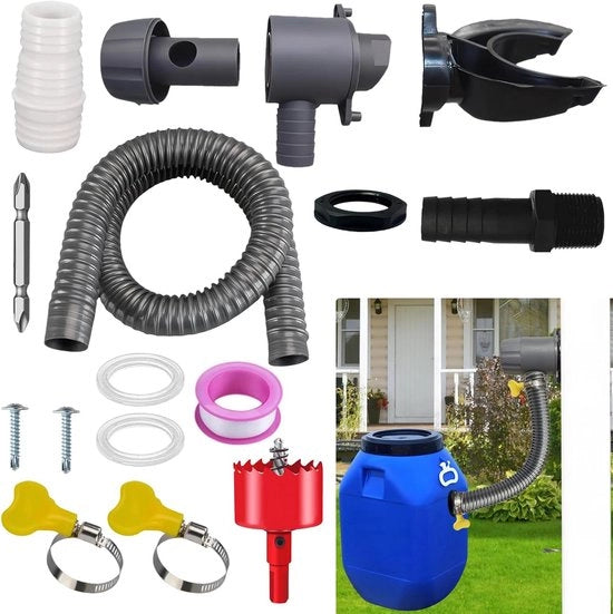 Set di connettori per la raccolta dell'acqua di pioggia - adatto per tubi di scarico della pioggia da 70-110 mm - con accessori di montaggio