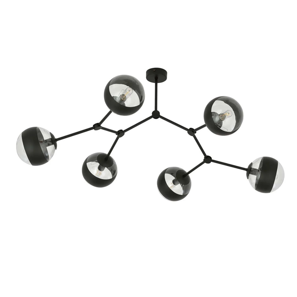 Plafoniera Minimal Iperione Acciaio Nero 6 Luci E14 Ip20