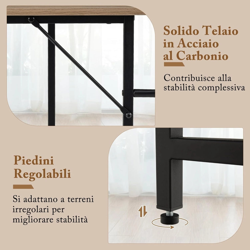 Scrivania Angolare 138 CM, Scrivania ad Angolo con 2 Prese, 2 Porte USB, Telaio in Acciaio al Carbonio e Ripiano a 2 Livelli Rimovibile, Scrivania Salvaspazio da Ufficio e Casa (Legno)
