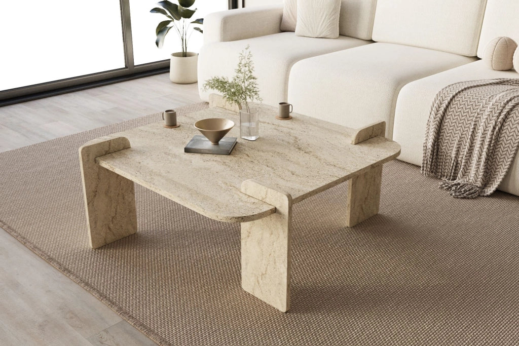 Tavolino in legno "Woog" 90 x 90 x 35 cm - Travertino