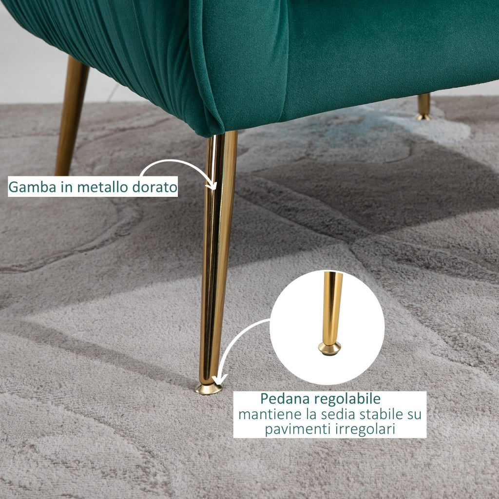 EasyComfort Poltrona da Salotto Imbottita con Braccioli e Schienale, Design Moderno, Gambe in Metallo, 71x72x73 cm, Verde