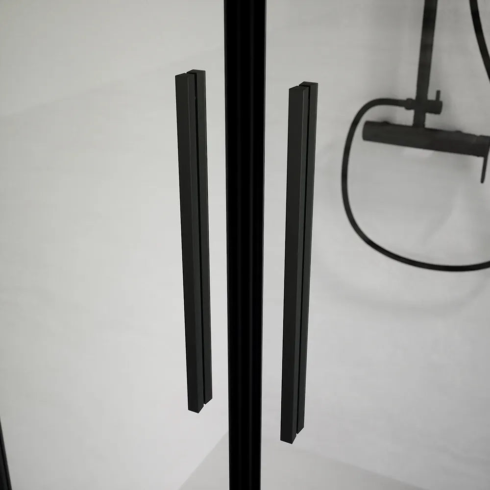Box doccia 100x80cm con apertura saloon e parete fissa, profili nero opaco e vetro da 6mm trasparente h195 | Elba